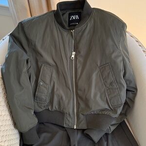 Zara Cropped Olive Green Bomber Jacket